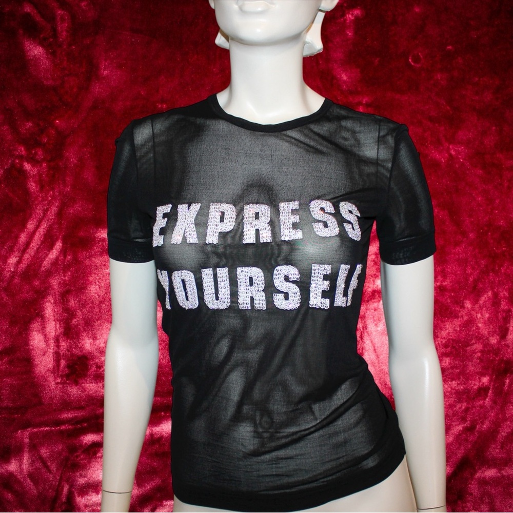 RARE Dolce & Gabbana “Express Yourself” Sheer Tee IT 38 Swarovski Rhinestone
